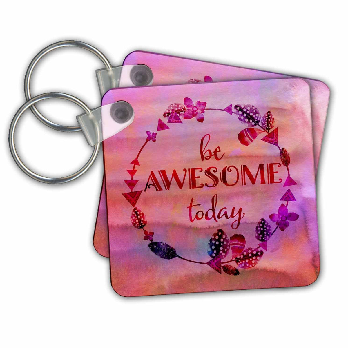Key Chain - Colorful Wreath With Typography Be Awesome Today Inspirational Typography