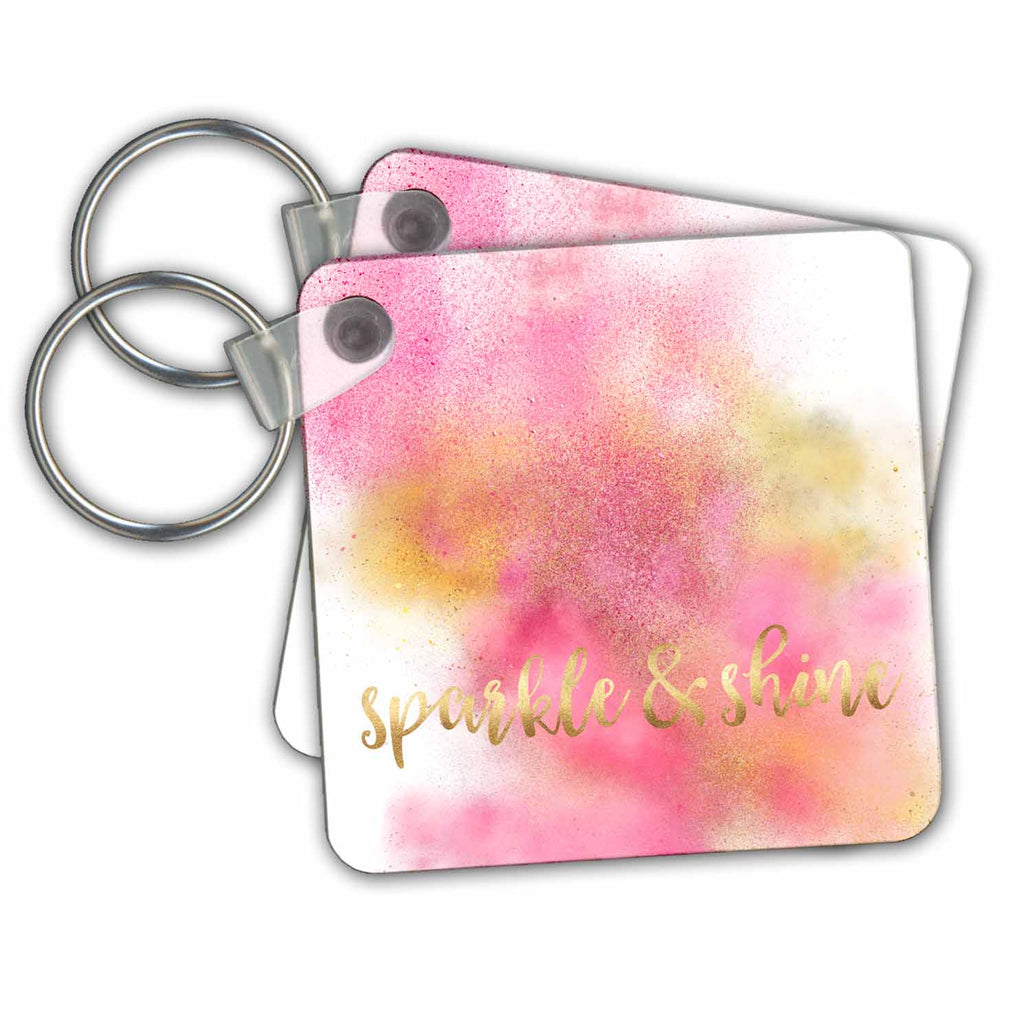 3dRose Key Chains Image of Pink Gold Sparkly Glitzy Sparkle and Shine Quote (kc-274282-1)