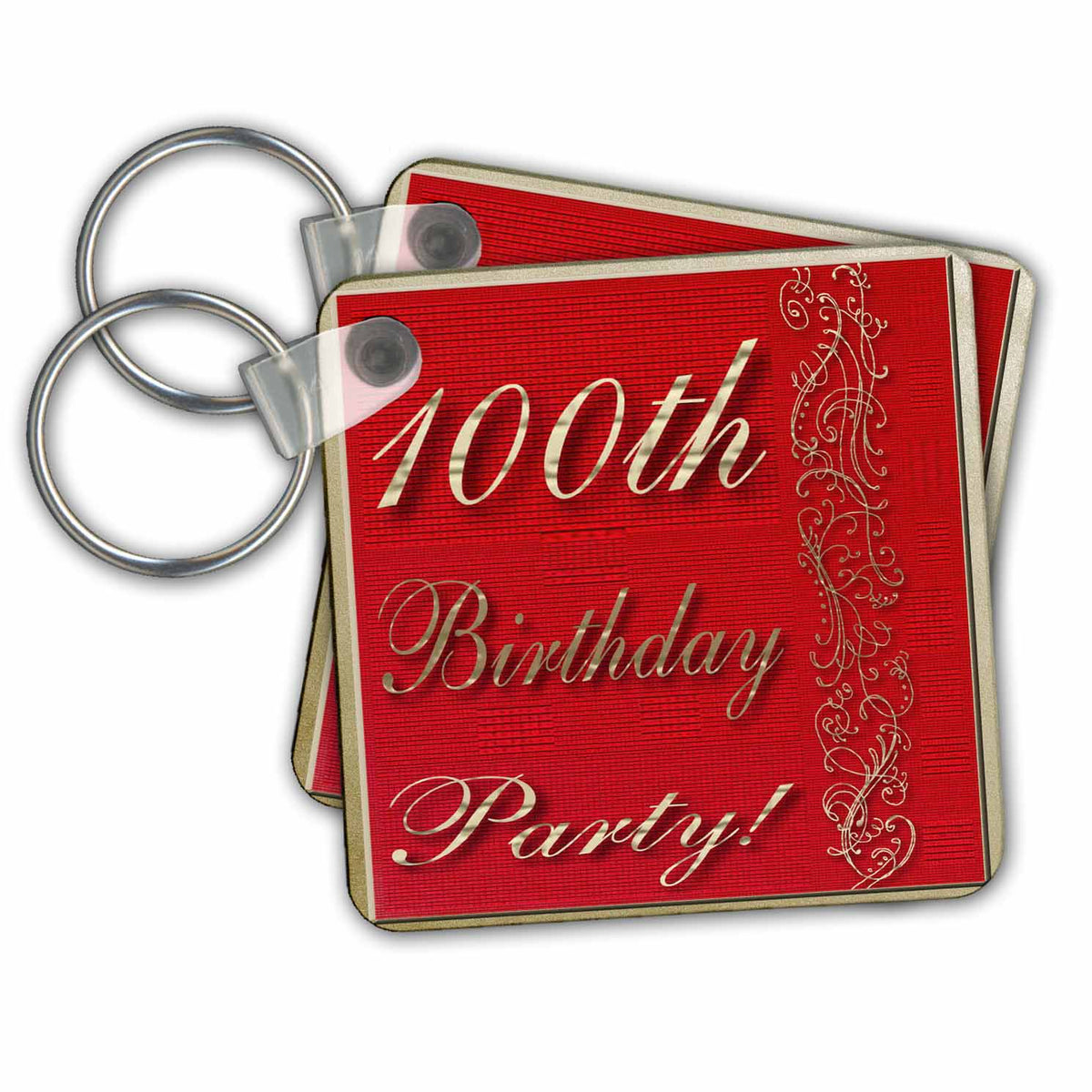 3dRose Key Chains 100th Birthday Party Red Design (kc-31003-1)