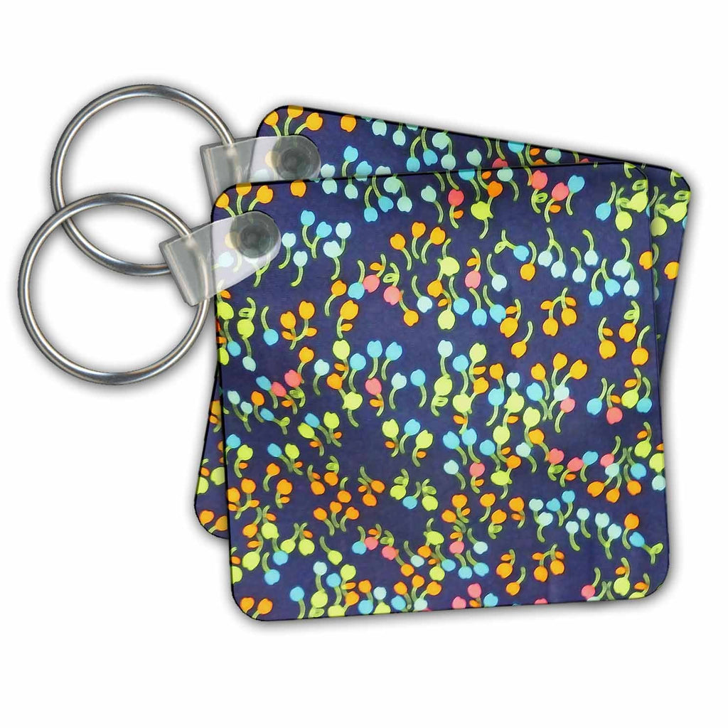 3dRose Key Chains Blue Orange GreenYellow Small Flowers (kc-33301-1)