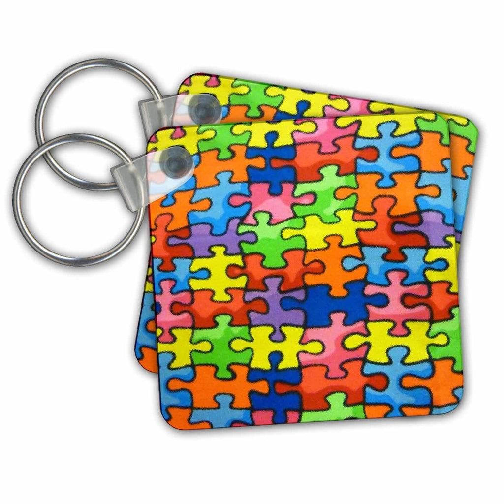 3dRose Key Chains Red Orange Green Blue Yellow Puzzle Pieces (kc-33314-1)