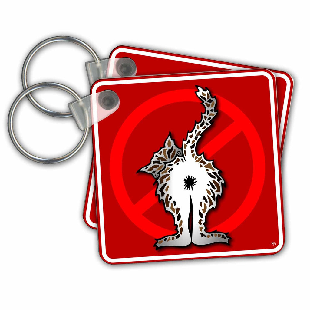 3dRose Key Chains BUTTS cat butt 1 red sign (kc-33653-1)