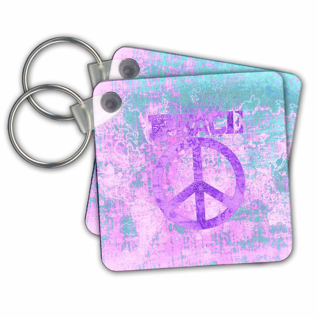3dRose Key Chains Vintage Purple World Peace Map (kc-33744-1)