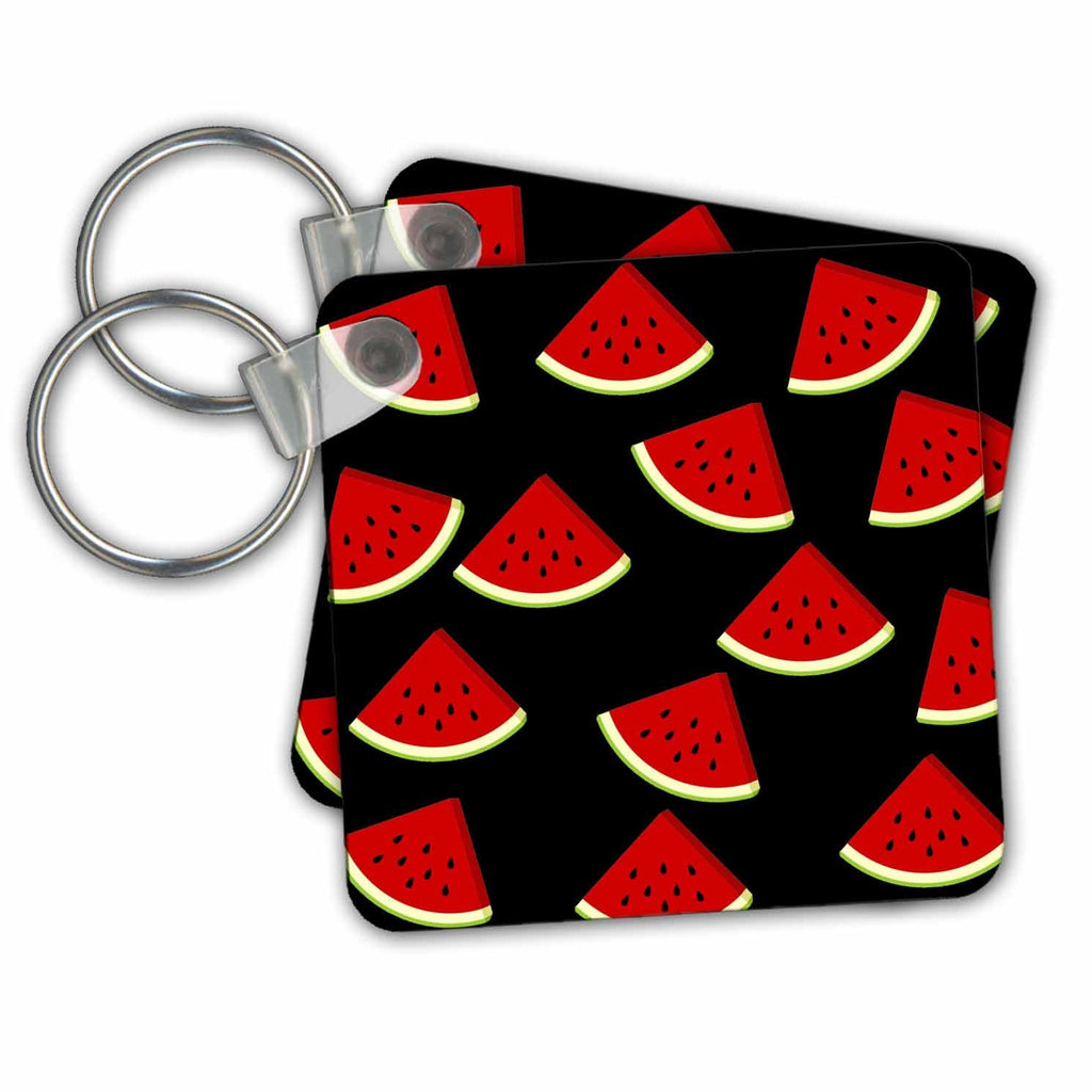 3dRose Key Chains Red watermelon. Black background. (kc-337669-1)