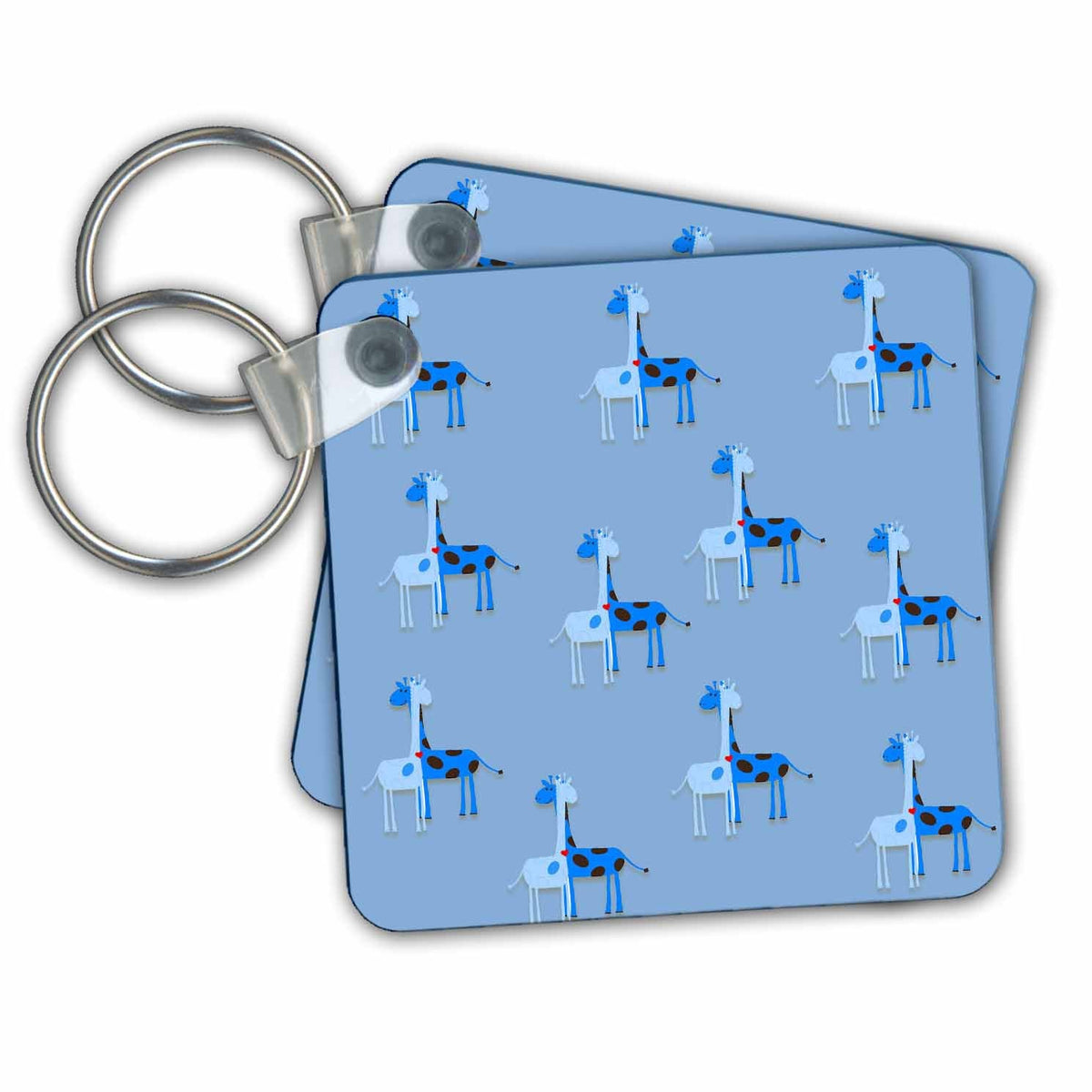 3dRose Key Chains Cute Jirafs. Blue background. (kc-337672-1)