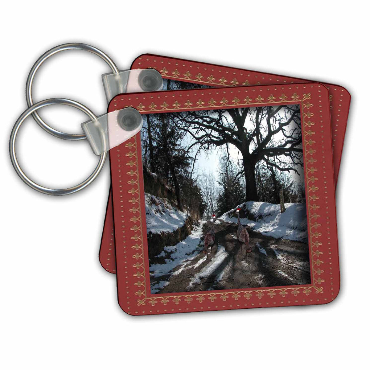 3dRose Key Chains Two Turkeys on a Christmas Adventure (kc-34253-1)