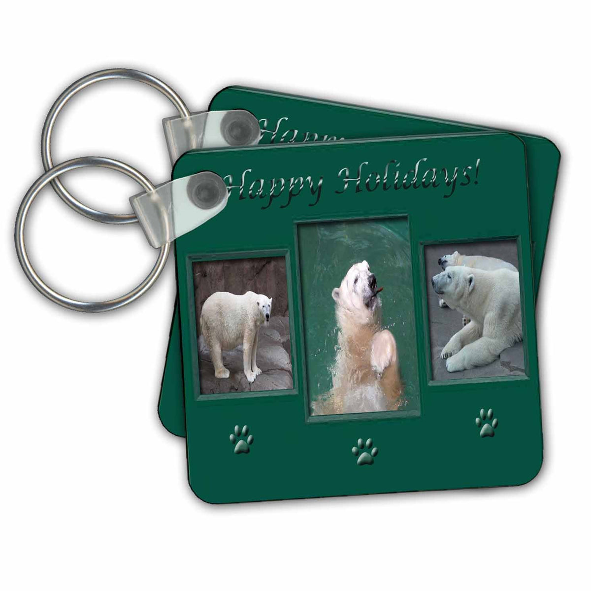 3dRose Key Chains Polar Bears, Happy Holidays (kc-34258-1)