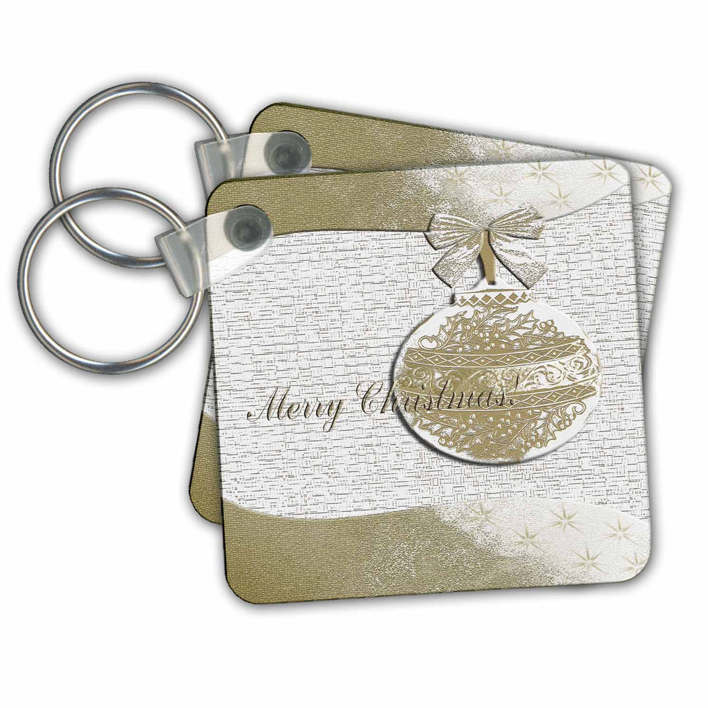 3dRose Key Chains Gold Holly Leaf Design Merry Chrstmas (kc-34341-1)