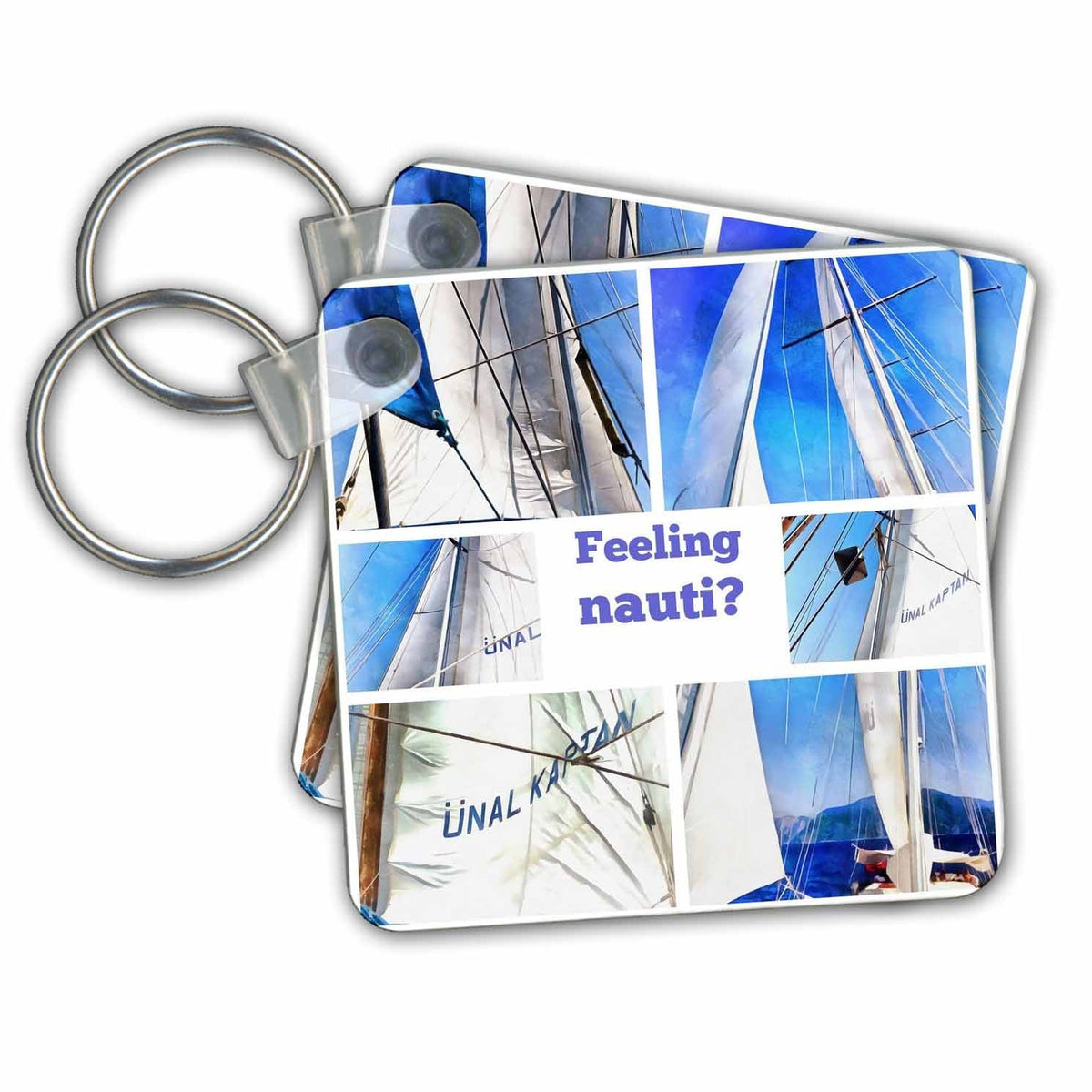 3dRose Key Chains Feeling Nauti Fun Pun Artistic White Sails Collage (kc-347457-1)