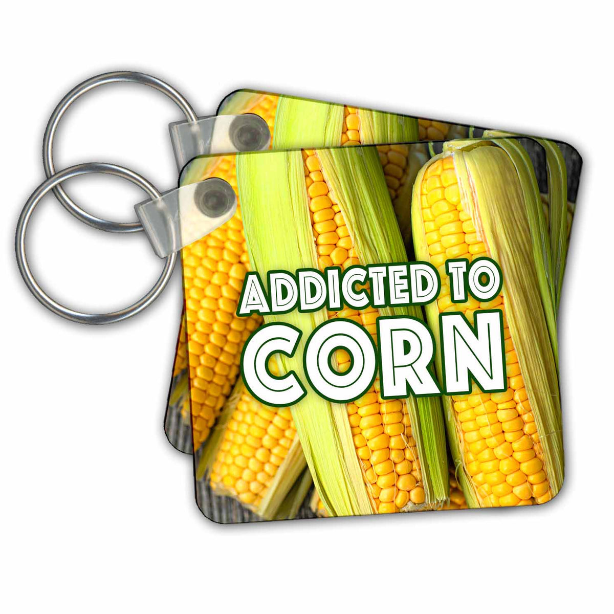 Key Chains Image of Words Addicted to Corn with Corn Background (kc-349096-1)