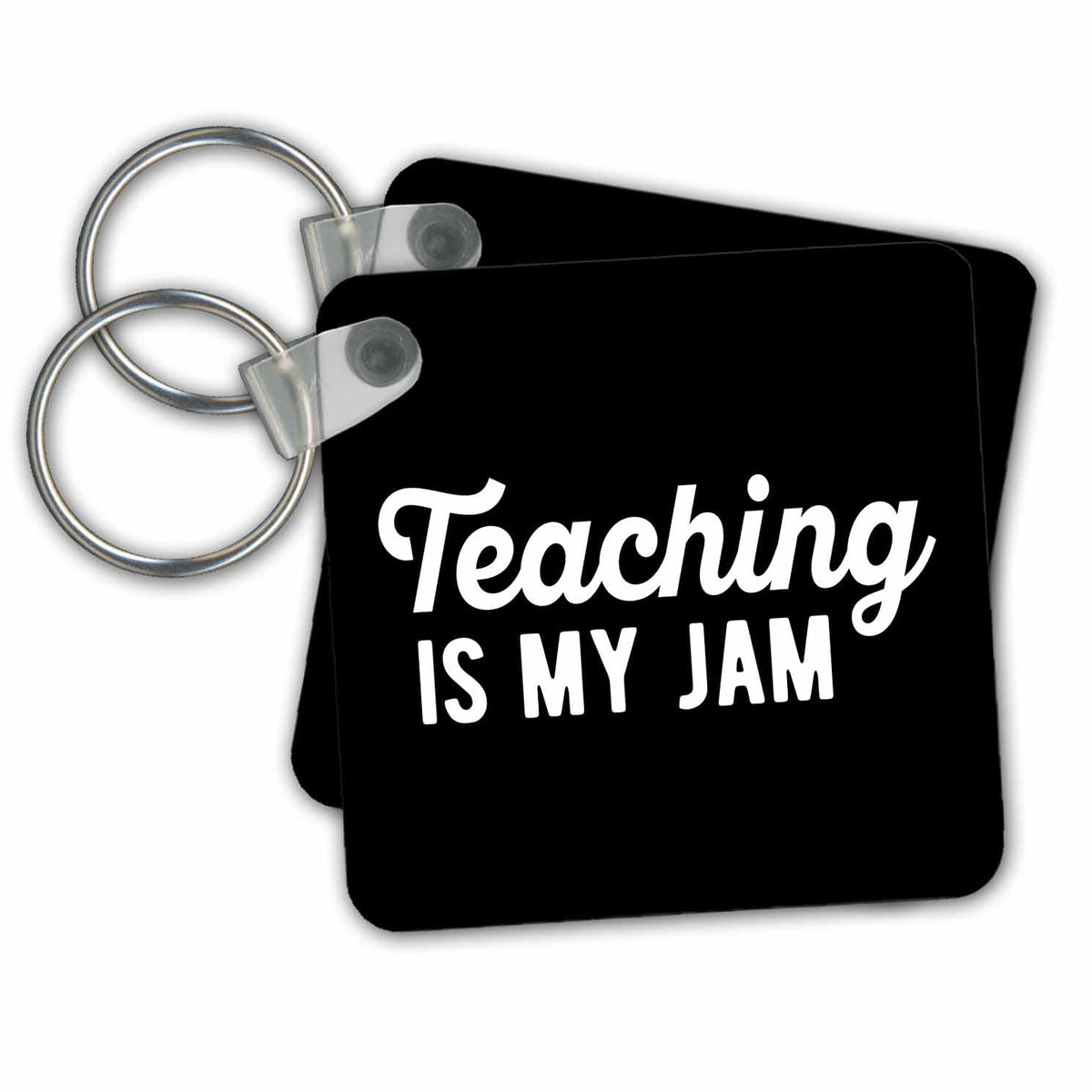 3dRose Key Chains Teaching is my jam. Bold white lettering on a black background. (kc-349247-1)