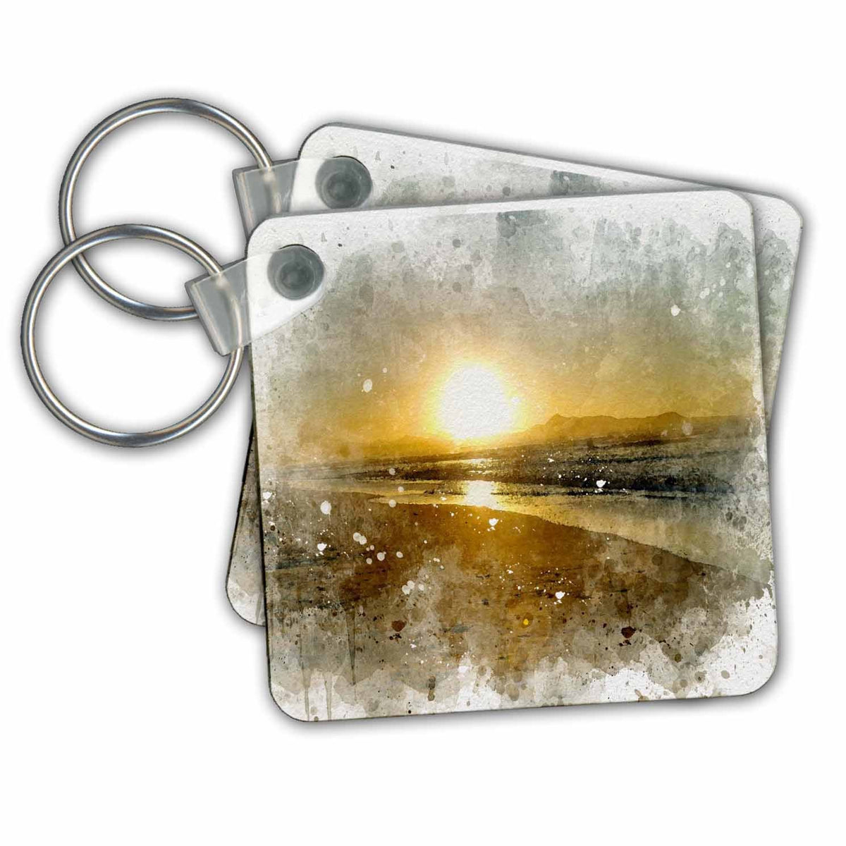 3dRose Key Chains Beach At Sunset Image Of Watercolor (kc-349406-1)