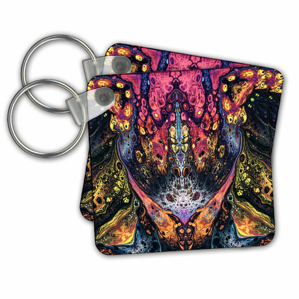 3dRose Key Chains Colorful digital artwork with chaotic shapes organized in mirror image. (kc-350066-1)