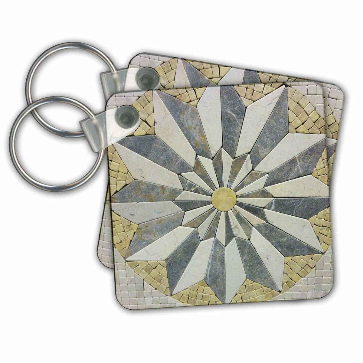 3dRose Key Chains Pale Gray and Yellow Starburst Mosaic (kc-35008-1)