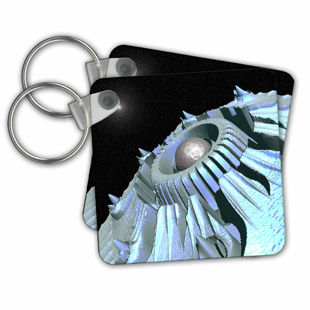 3dRose Key Chains Imaginary spacecraft among stars traveling toward a distant sun. (kc-350103-1)