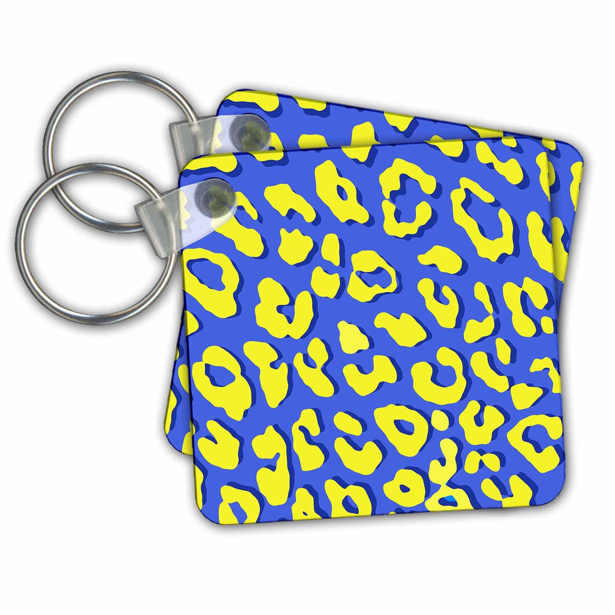 3dRose Key Chains Fun bright blue and yellow leopard print (kc-362888-1)