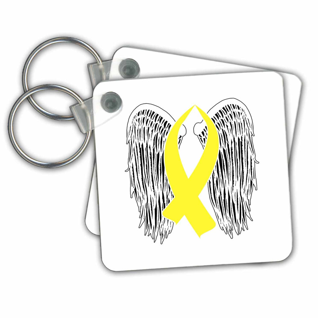 3dRose Key Chains Winged yellow awareness ribbon (kc-362893-1)