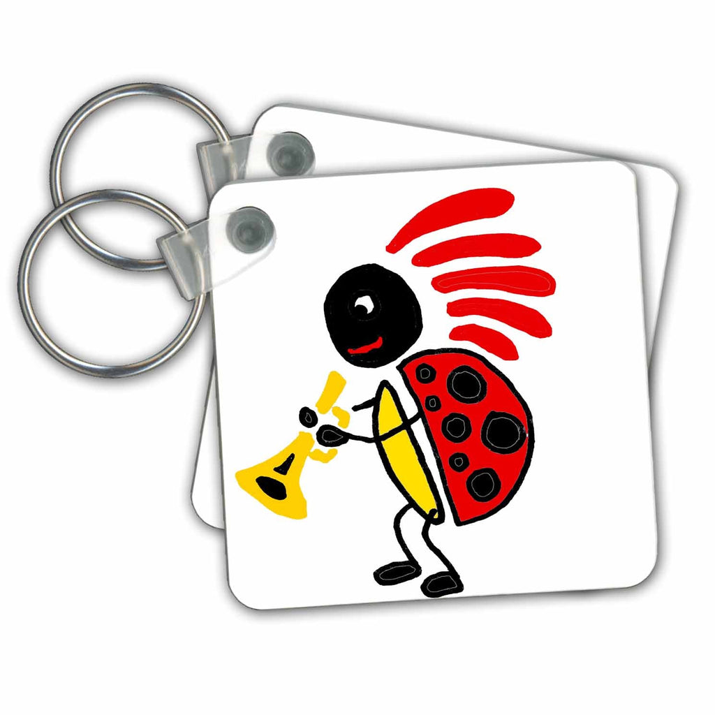 3dRose Key Chains Funny Cool Dancing Ladybug Playing Horn Kokopelli Dancer (kc-362925-1)