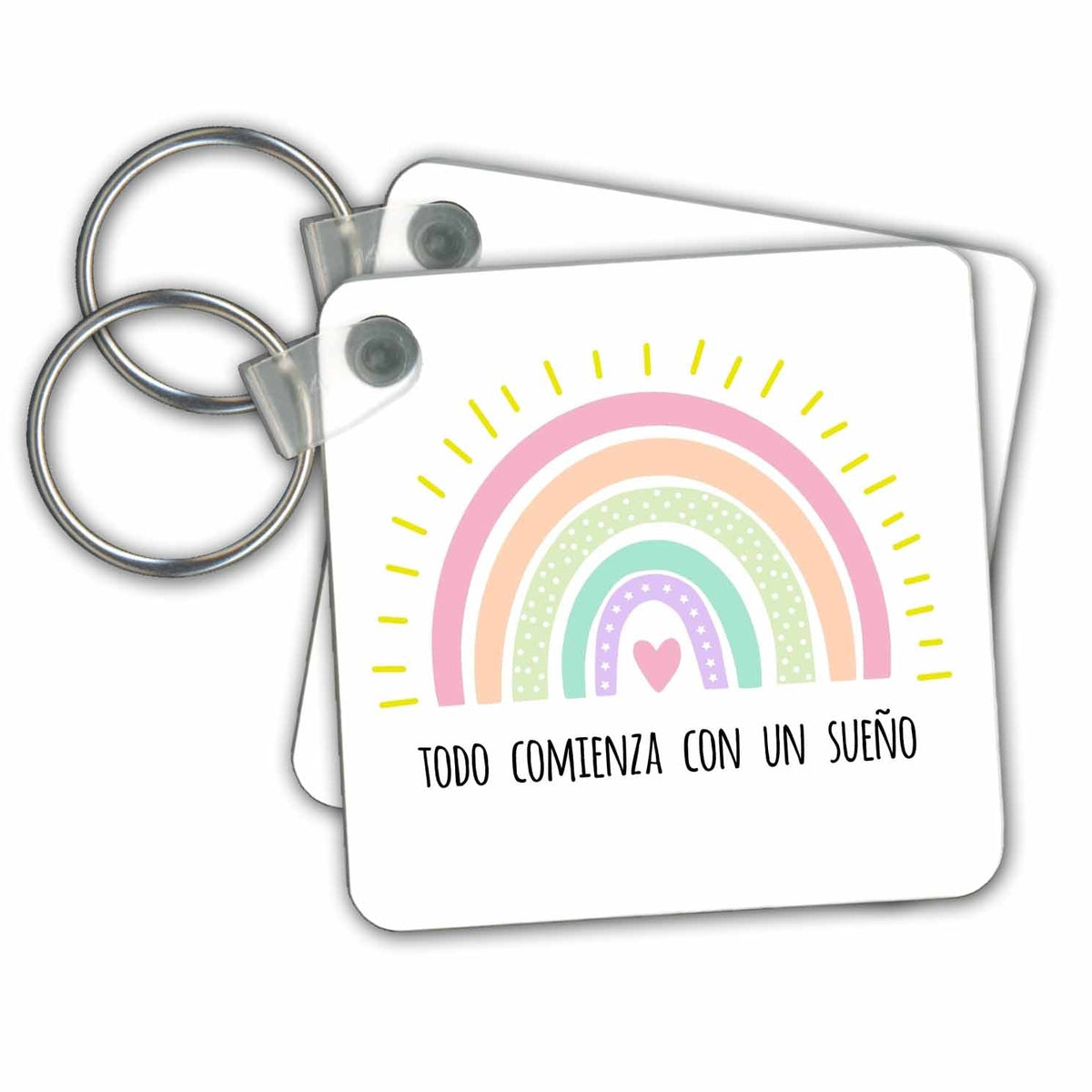 Key Chain - Todo Comienza con un Sueno Inspirational Spanish Quote Pretty Rainbow Boho Rainbow
