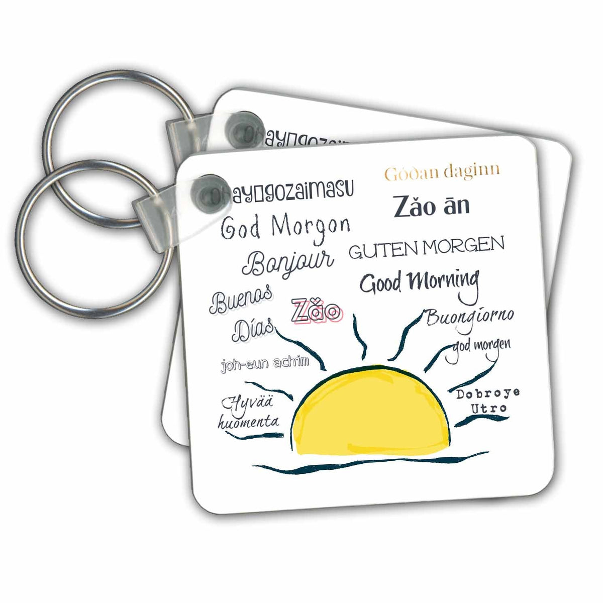 Key Chain - Sunrise With Good Morning Text Written In Different Languages Art - Sunrise