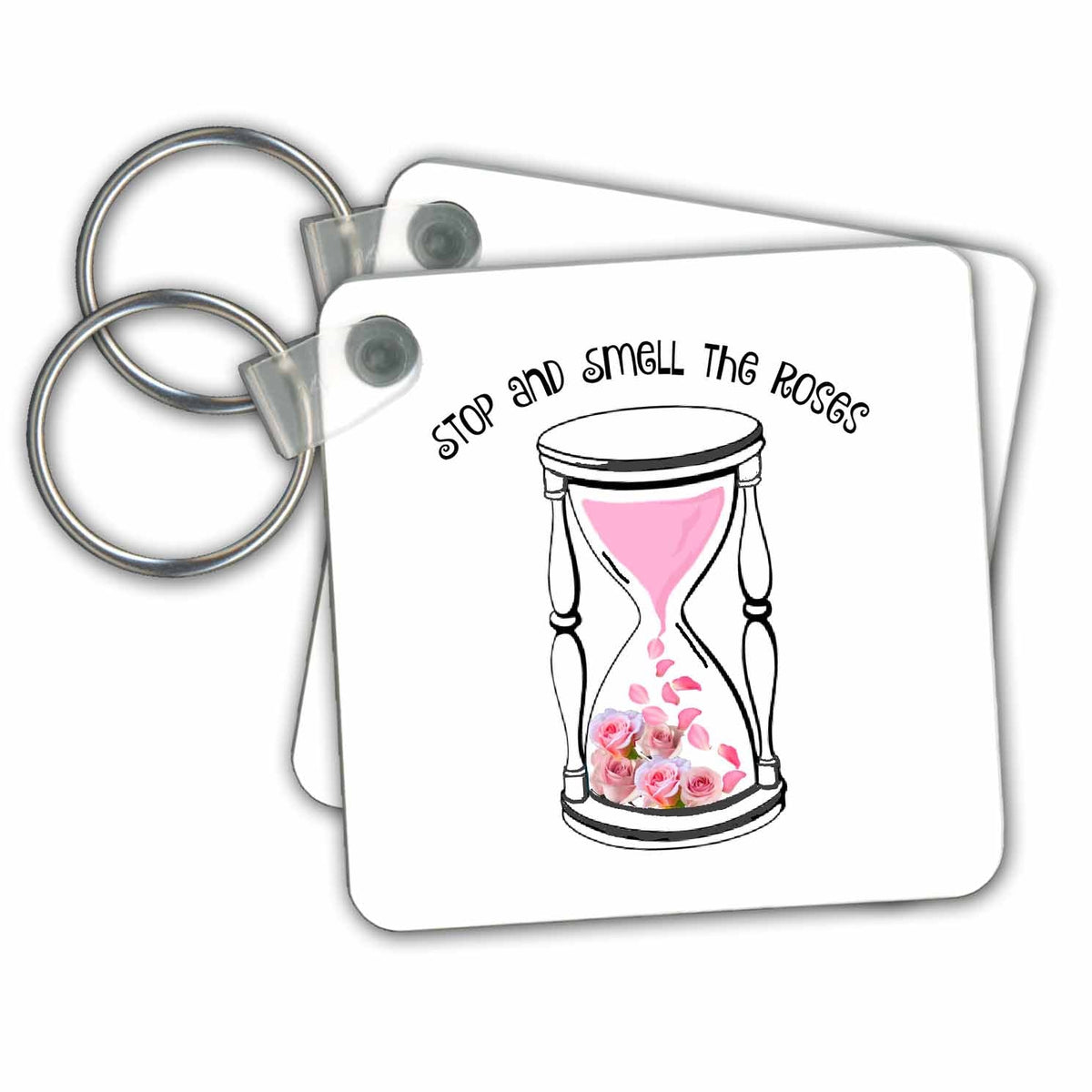 Key Chain - Hour Glass Pouring Roses Inside Art - Hour Glass