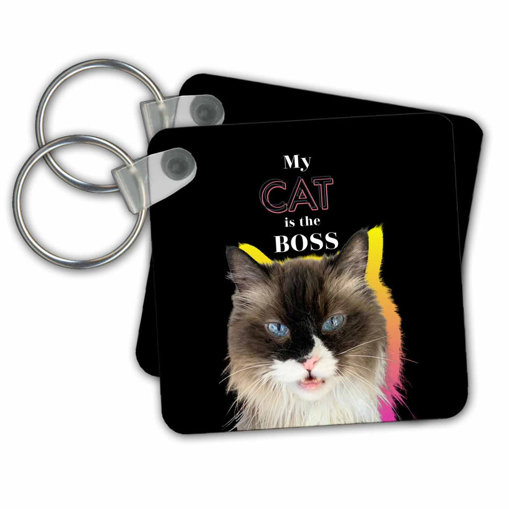 3dRose Key Chains Cat Meowing With Black Background And Text (kc-363505-1)