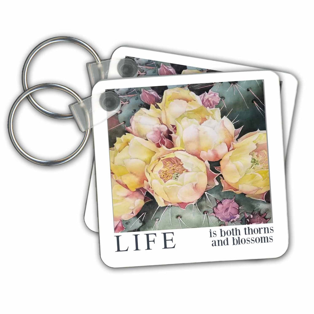 3dRose Key Chains Yellow Cactus Flowers With Text At The Bottom (kc-363506-1)