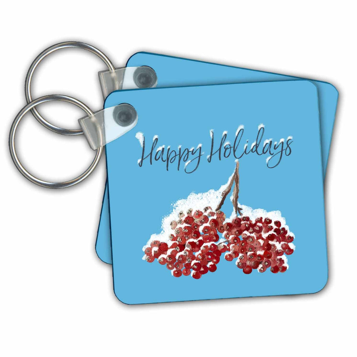 Key Chain - A Branch With Snowcovered Red Berries Art - Holidays