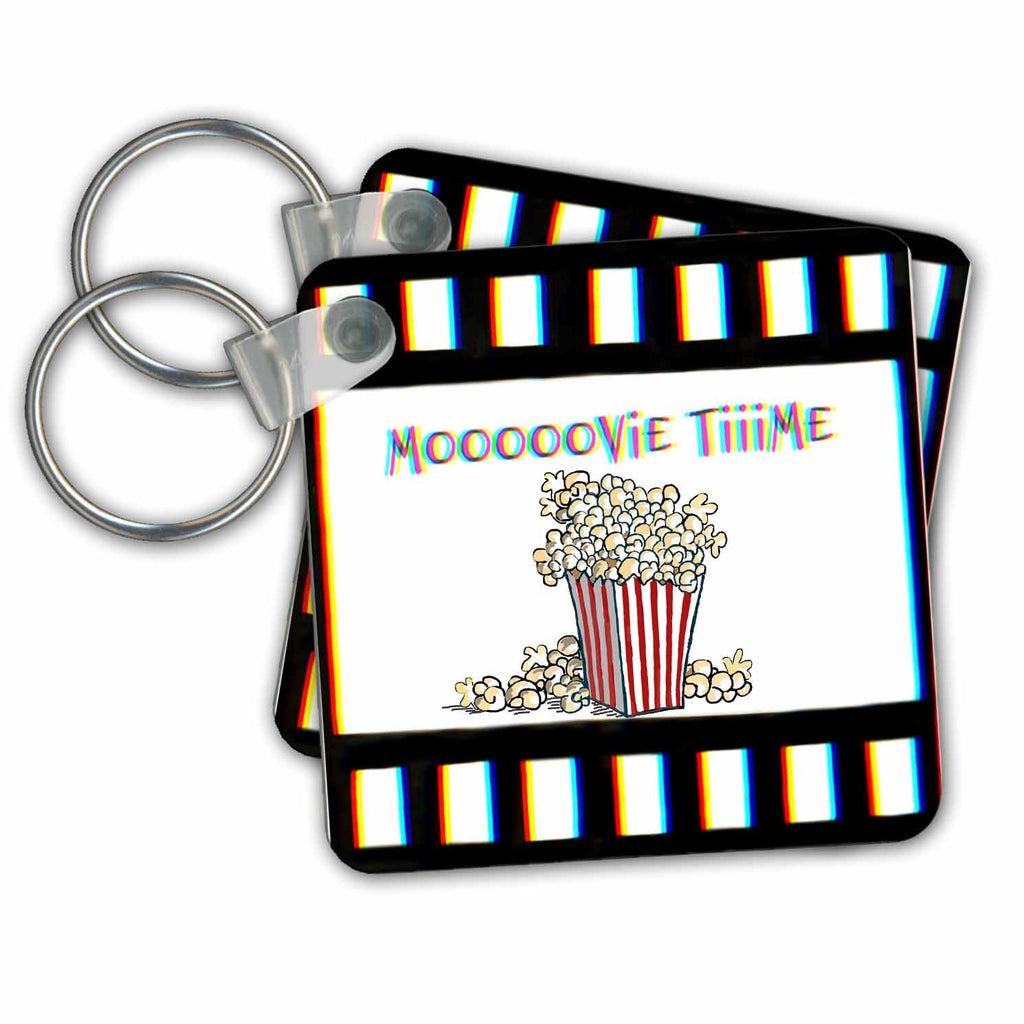 3dRose Key Chains A Popcorn Box Surrounded By Film Strips And Text (kc-363523-1)