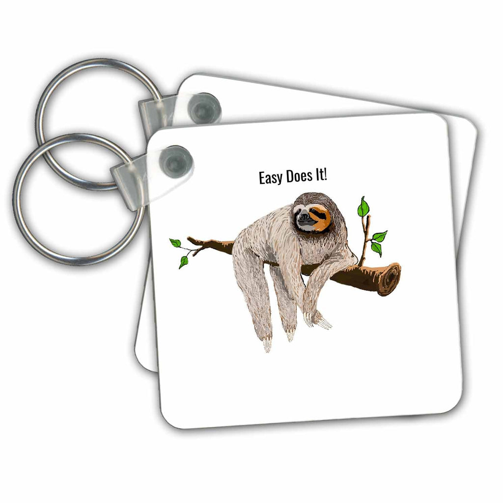 3dRose Key Chains Easy Does It Text Over A Branch With A Sloth (kc-363566-1)