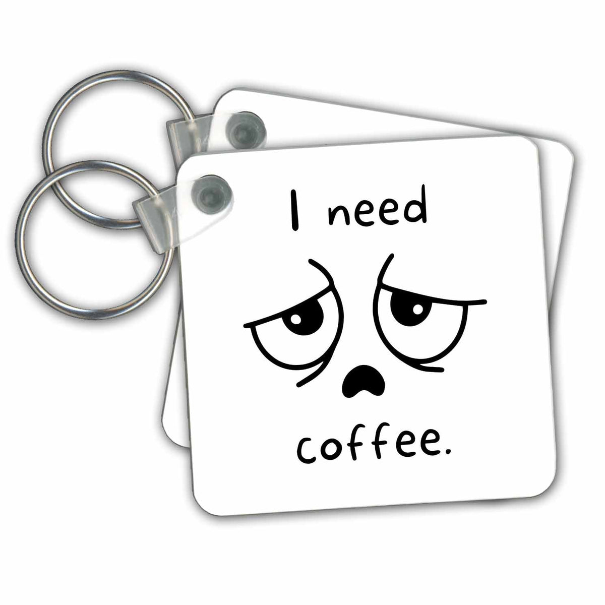 3dRose Key Chains Funny Stressed Face - I Need Coffee (kc-363830-1)
