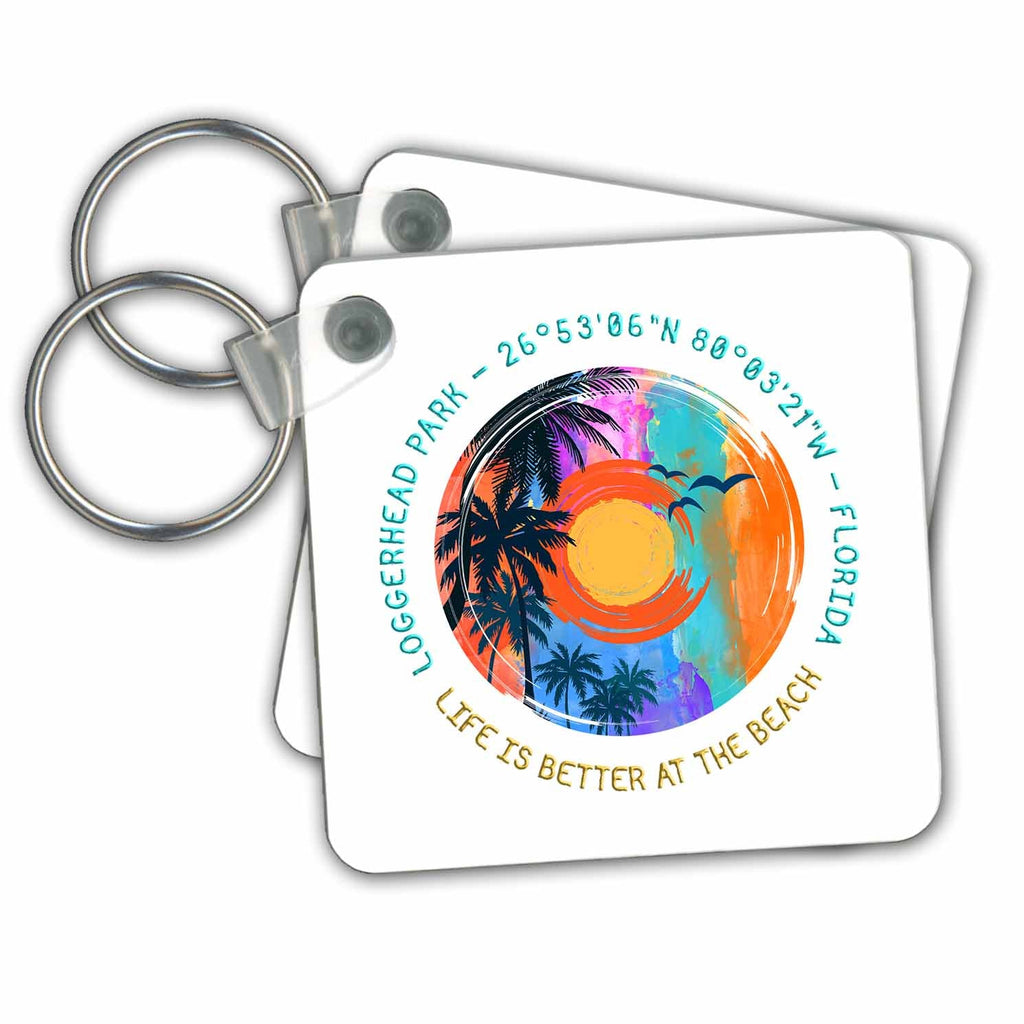 3dRose Key Chains Loggerhead Park, Florida. Life is better at the beach gift (kc-363907-1)