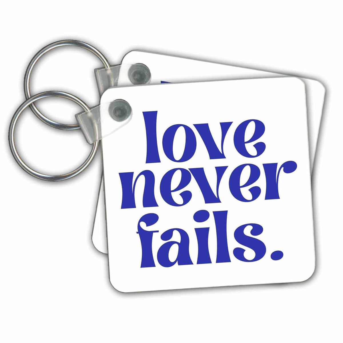 Key Chain - Love Never Fails 3dRose - Rosette - Bible Verse