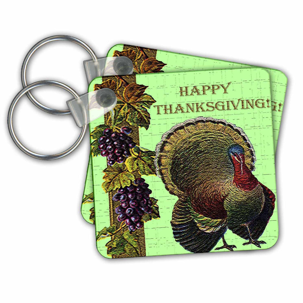 3dRose Key Chains Vintage Happy Thanksgiving Turkey (kc-36431-1)
