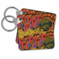 3dRose Key Chains Vintage Happy Thanksgiving Turkey Pattern (kc-36432-1)