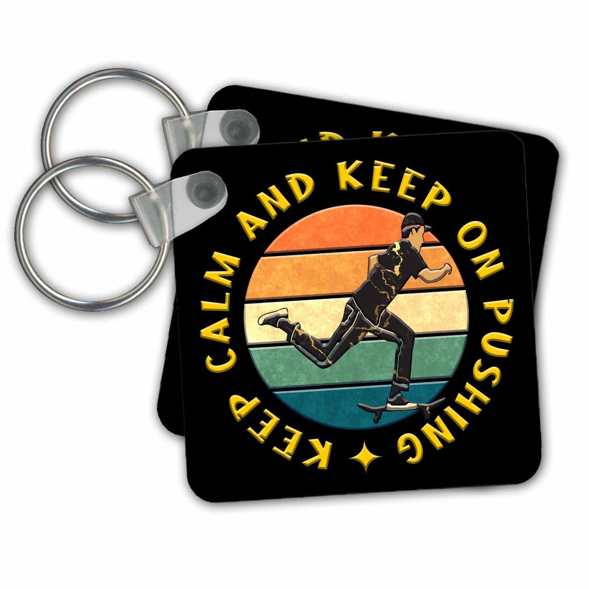 3dRose Key Chains Skateboard - Keep Calm And Keep On Pushing. Skateboarding gift (kc-364340-1)