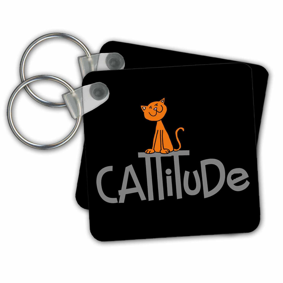 Key Chain - Cool Funny Cattitude Orange Cat with Attitude et Pun Pets
