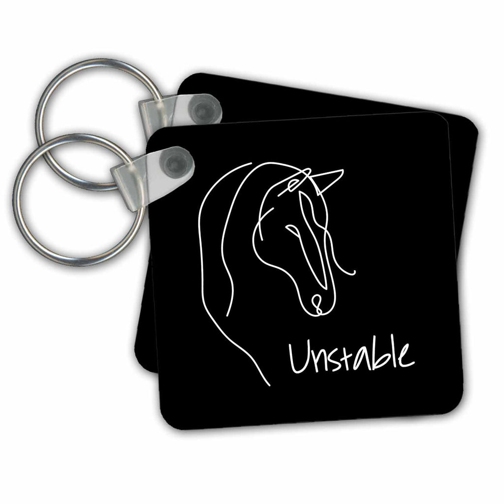 3dRose Key Chains Unstable - a horse head on black cool charming gift for anyone (kc-365320-1)