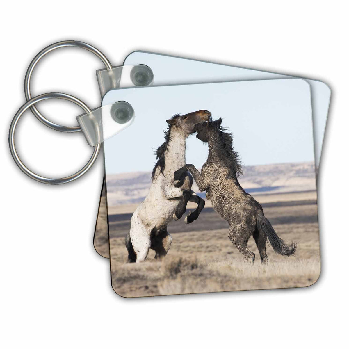 Key Chain - Wild horses, stallions battling Horses