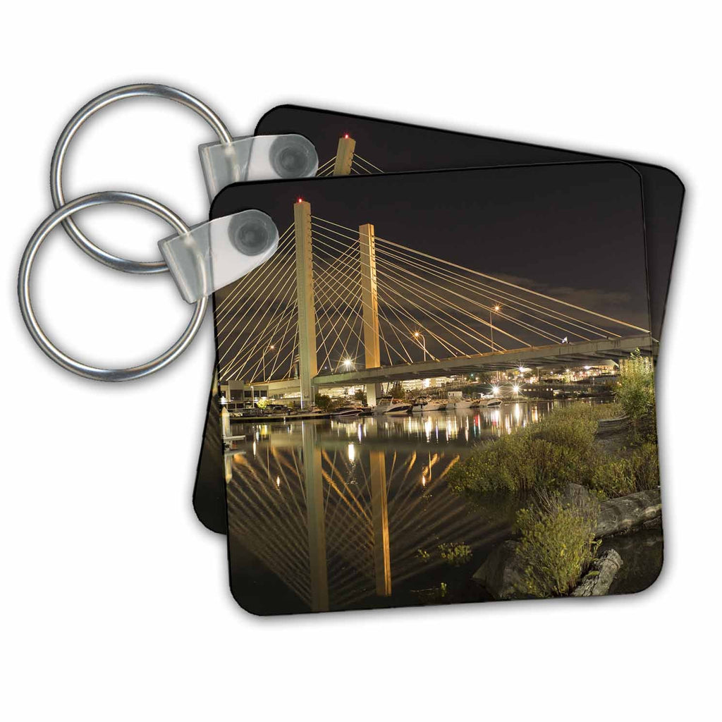 3dRose Key Chains Usa, Washington State, Tacoma. Cable stayed SR 509 bridge. (kc-368557-1)