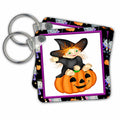 3dRose Key Chains Cute Halloween Witch Riding A Jack-O-Lantern Pumpkin (kc-369145-1)