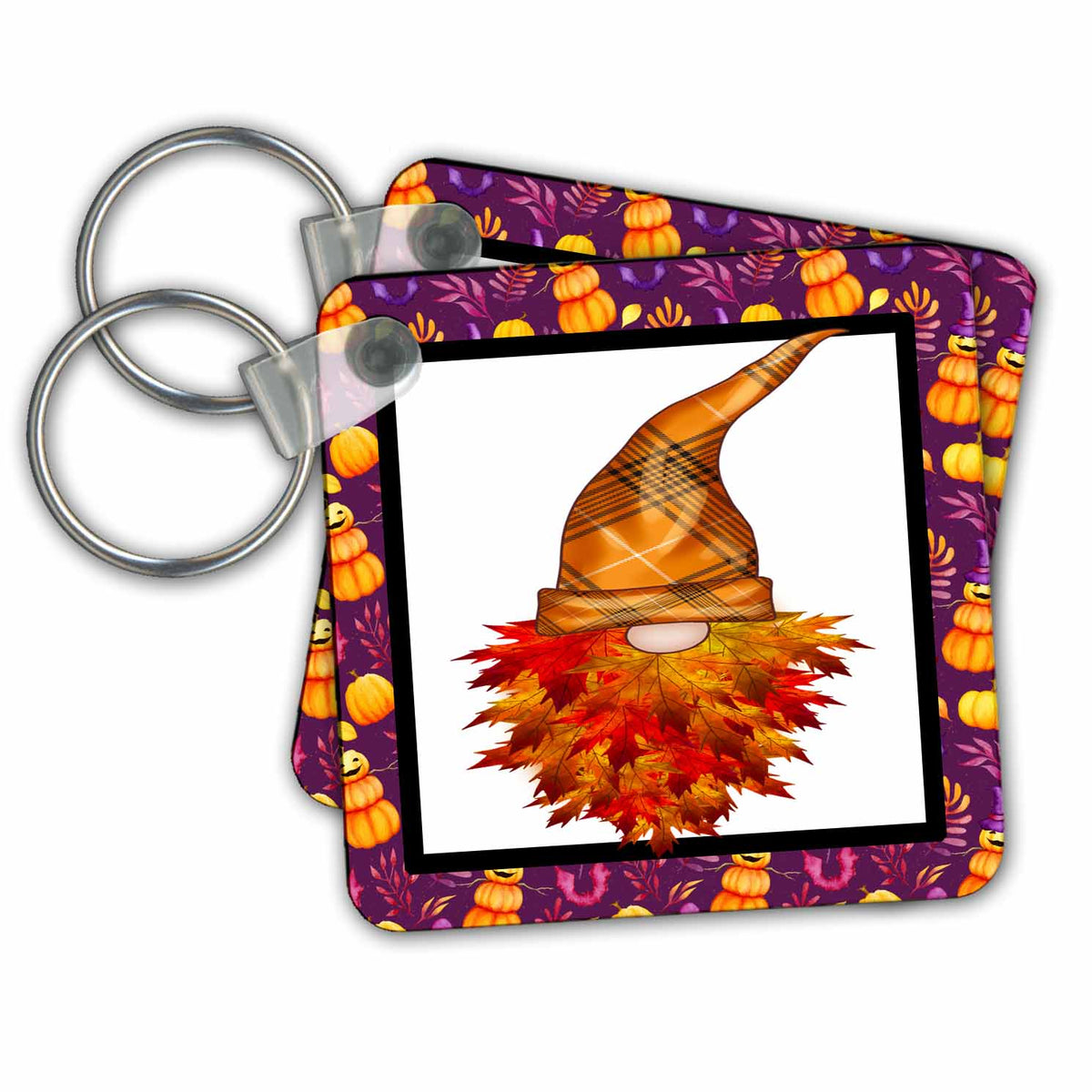 3dRose Key Chains Cute Halloween Gnome Face With Fall Leaf Beard (kc-369183-1)