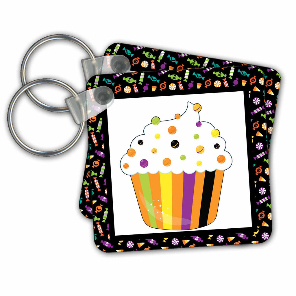 3dRose Key Chains Cute Halloween Cupcake Design (kc-369188-1)