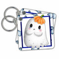 3dRose Key Chains Cute Tearful Halloween Ghost With A Pumpkin Hat Design (kc-369191-1)