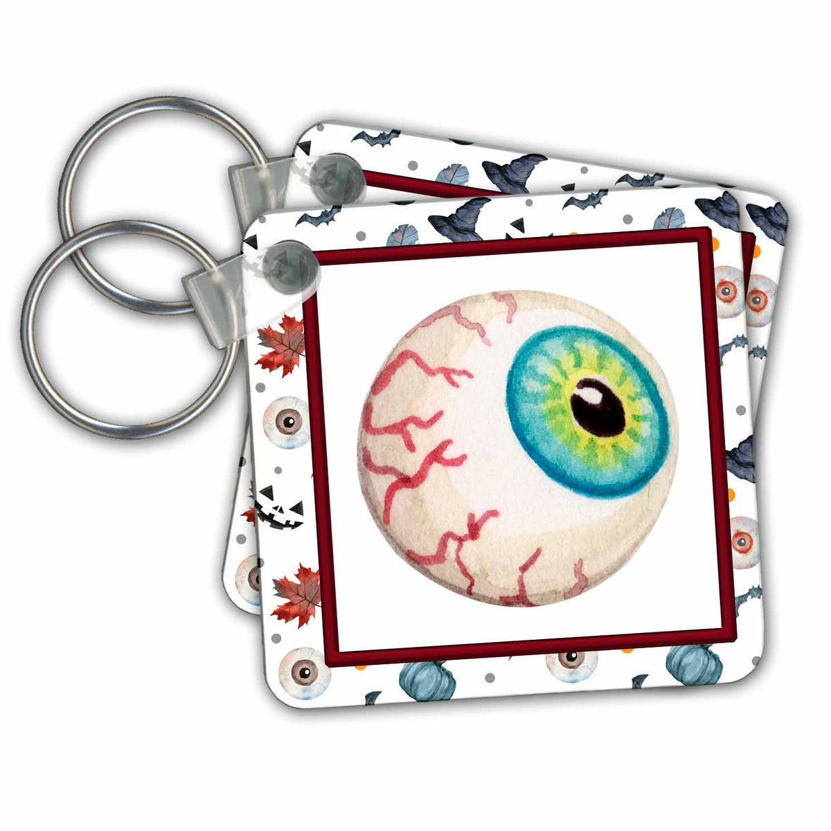 3dRose Key Chains Scary Halloween Eyeball Over A Halloween Eye Pattern (kc-369198-1)
