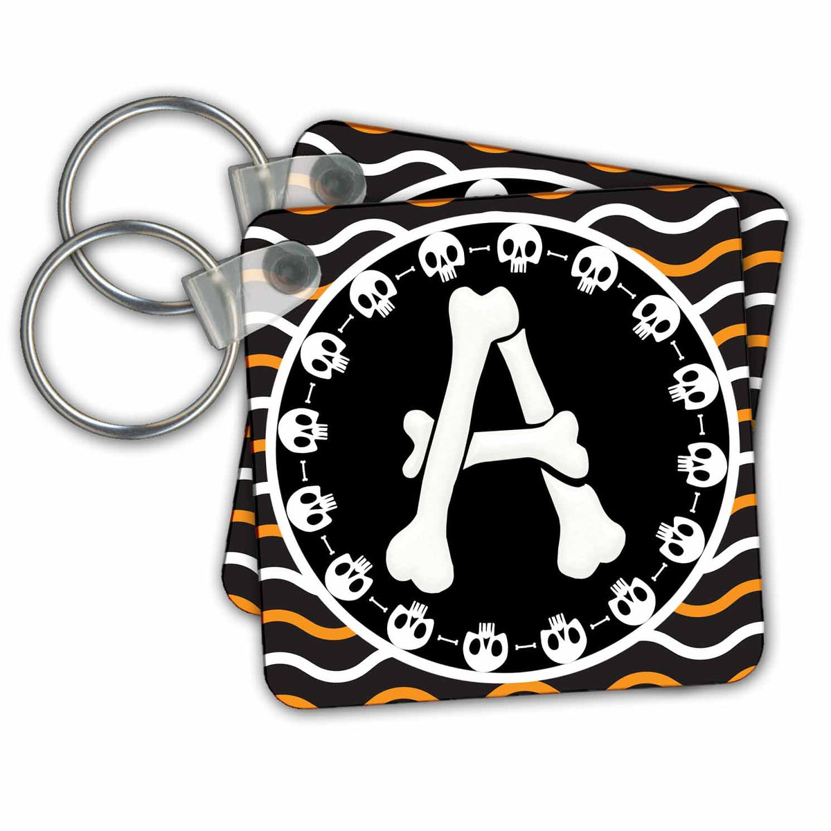 3dRose Key Chains Halloween Skulls and Bones Monogram Initial A (kc-369244-1)