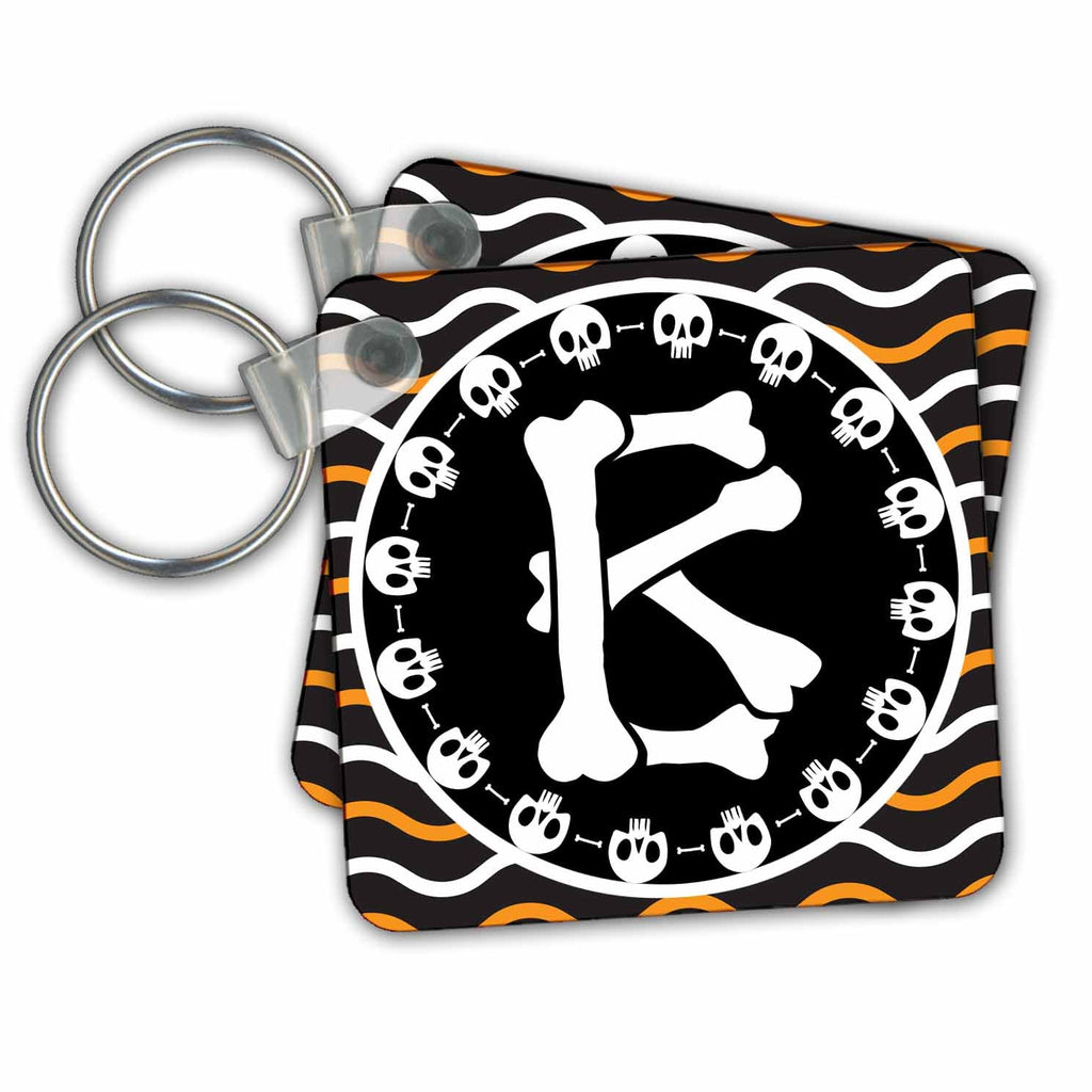 3dRose Key Chains Halloween Skulls and Bones Monogram Initial B (kc-369245-1)