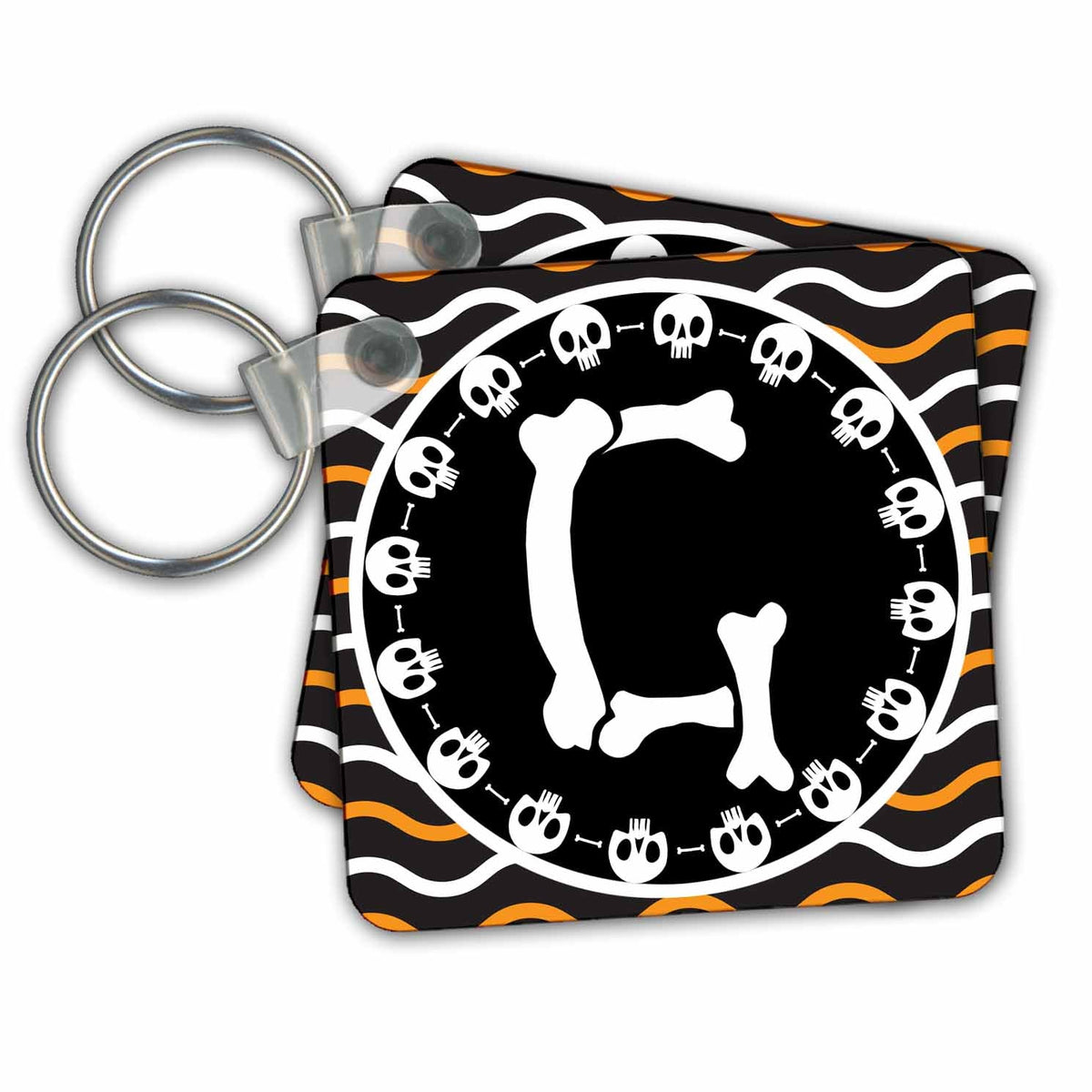 3dRose Key Chains Halloween Skulls and Bones Monogram Initial G (kc-369249-1)