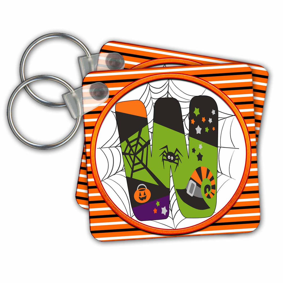3dRose Key Chains Bright Halloween Patterned Monogram Initial W (kc-369281-1)