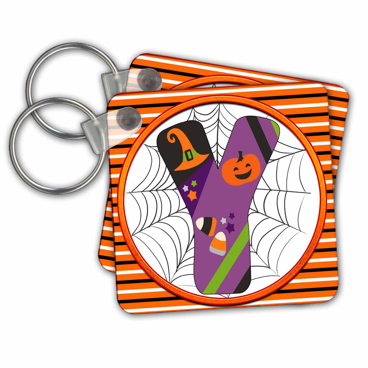 3dRose Key Chains Bright Halloween Patterned Monogram Initial Y (kc-369282-1)